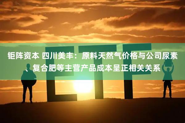 钜阵资本 四川美丰：原料天然气价格与公司尿素、复合肥等主营产品成本呈正相关关系